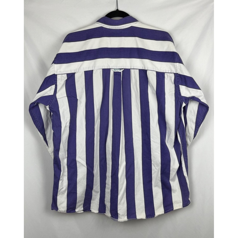 Vintage Gant Salty Dog Shirt Large Purple White Broad Stripe Button Up 90s - Picture 2 of 14
